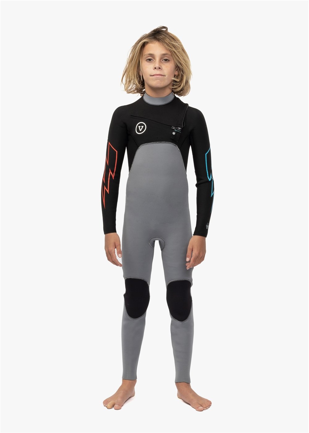 VIssla 7 Seas Boys 4-3 Bolt Full Chest Zip Wetsuit - grey