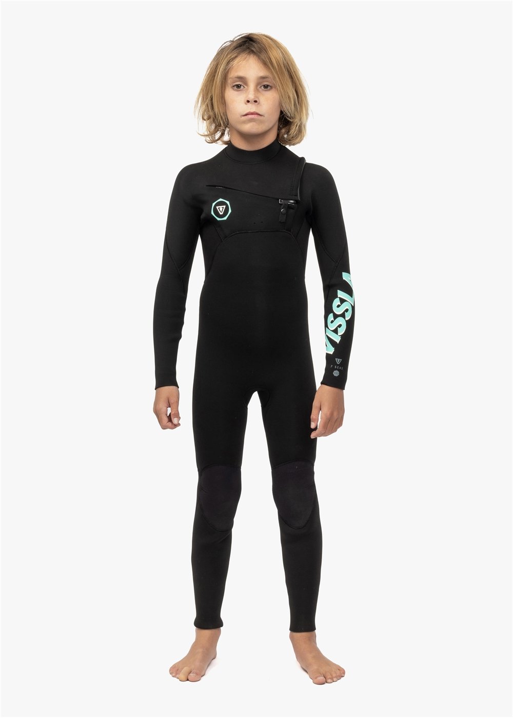 VIssla 7 Seas Boys 4-3 Full Chest Zip Wetsuit- black