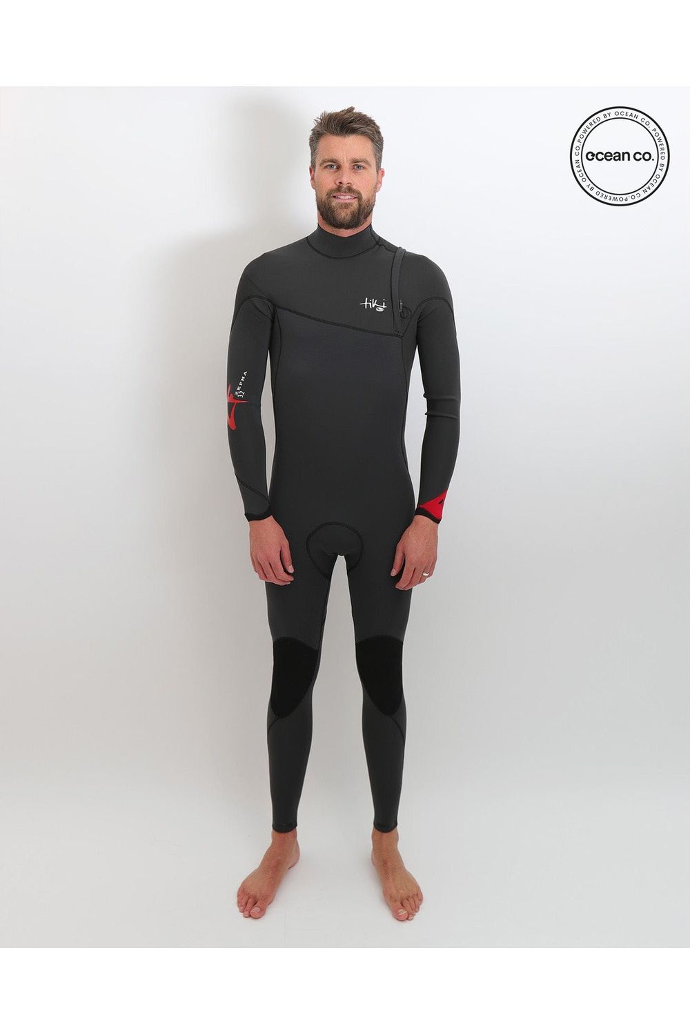 Tiki Mens Zepha 3/2 GBS Zip Free Wetsuit - Graphite/Red