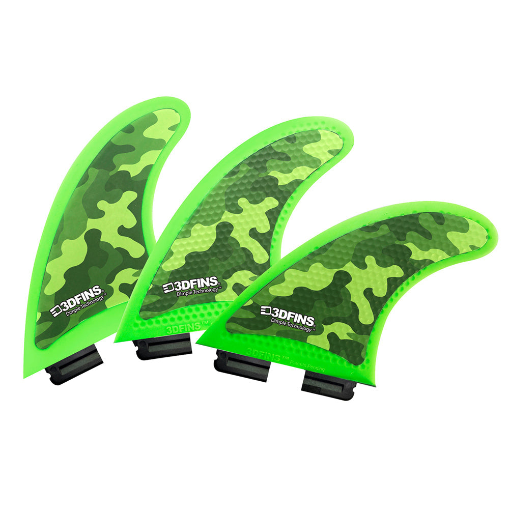 3D Fins - All Rounder Thruster - Soft - Green Camo (FCS1 / FCS2 / Catch Surf / Futures)