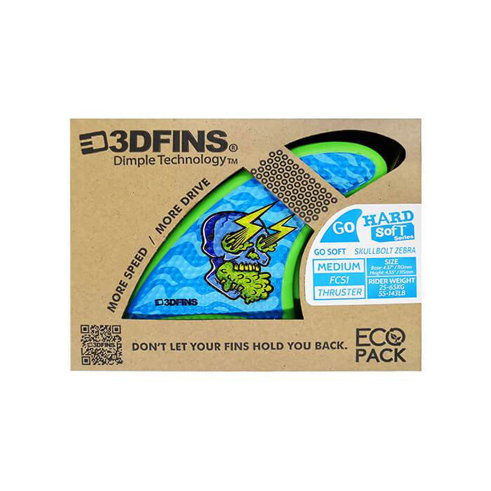 3D Fins - All Rounder Thruster - Soft - Skullbolt Zebra (FCS1 / FCS2 / Catch Surf / Futures)