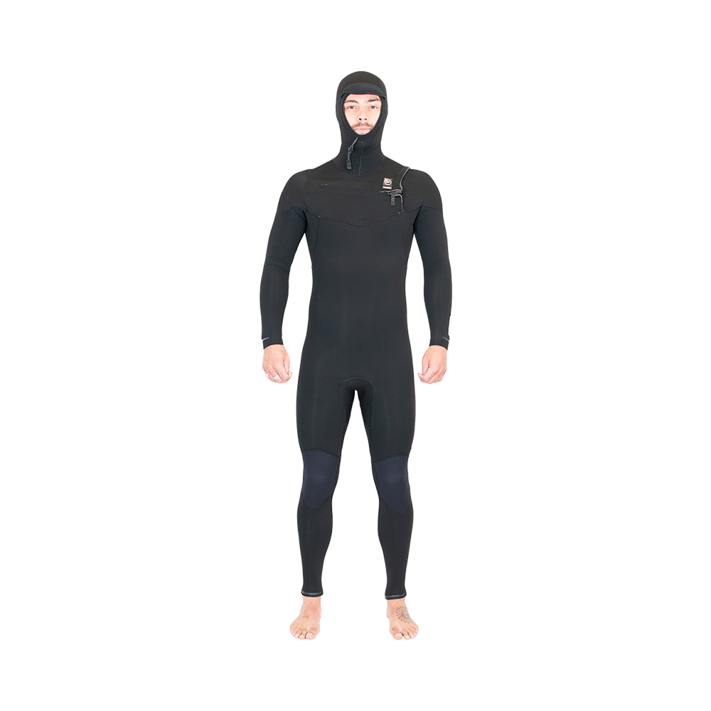 Alder EVO FIRE Mens 6mm / 4mm Chest Zip Hooded - Winter Wetsuit.  Black (Black / Black)