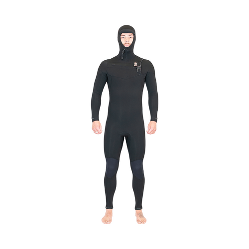 Alder EVO FIRE Mens 6mm / 4mm Chest Zip Hooded - Winter Wetsuit.  Black (Black / Black)