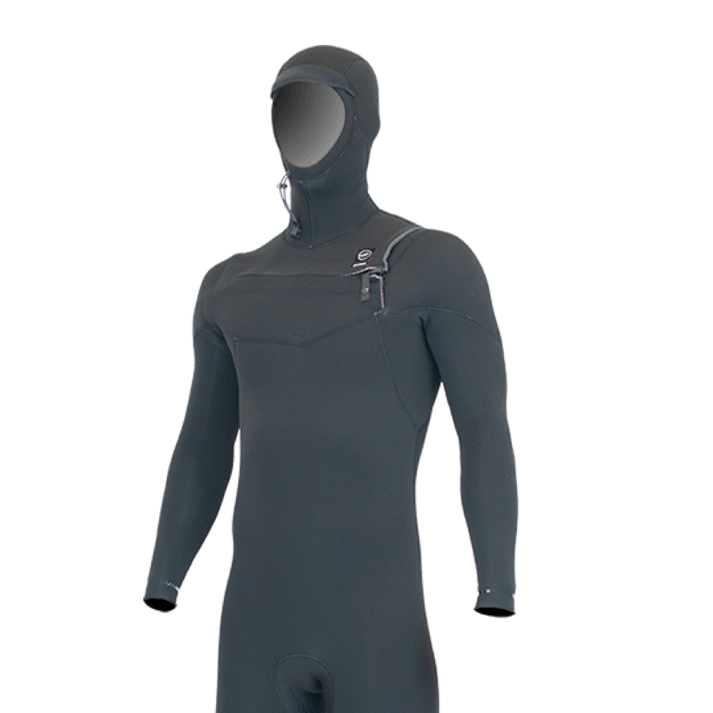 Alder EVO FIRE Mens 6mm / 4mm Chest Zip Hooded - Winter Wetsuit.  Black (Black / Black)