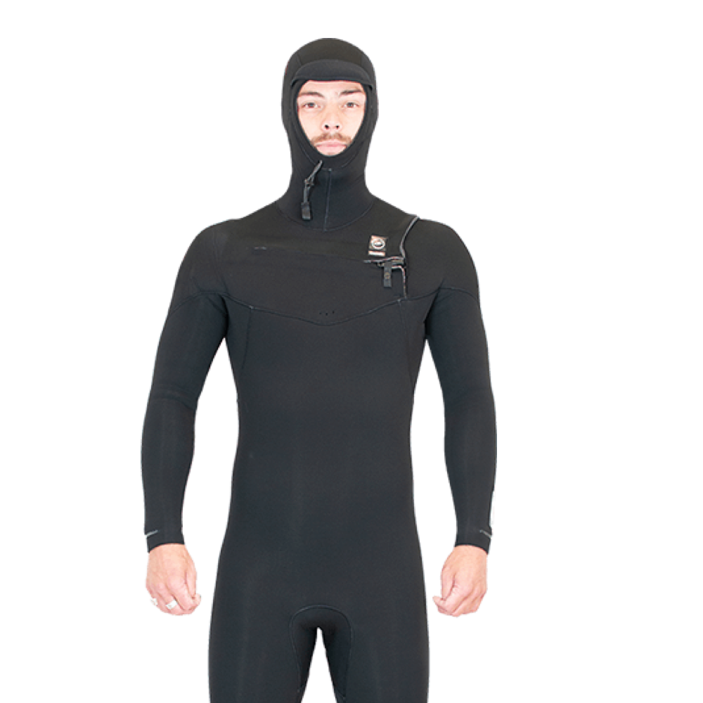 Alder EVO FIRE Mens 6mm / 4mm Chest Zip Hooded - Winter Wetsuit.  Black (Black / Black)