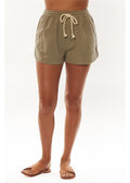 Sisstrevolution Isla Waves Short in Light Agave, front view with drawstring waist.