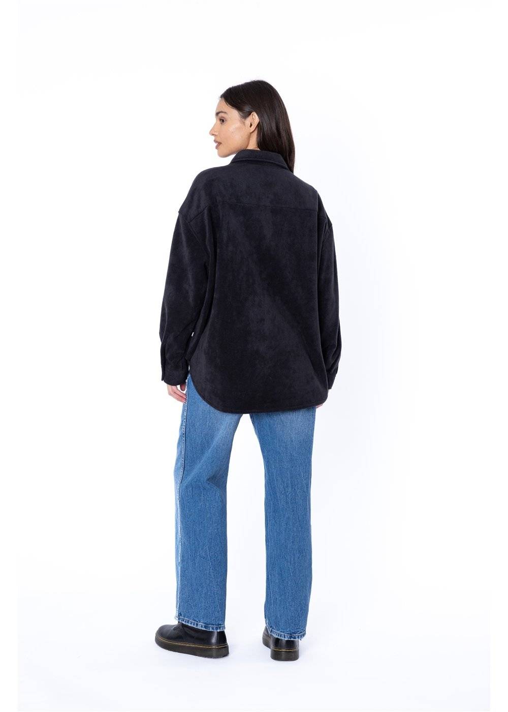 Sisstr Ensenada Ls Fleece jacket in black, back view, relaxed fit.