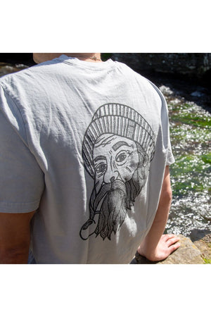 Bamboobay Grey Fisherman Tshirt from the back close up on the fisherman design