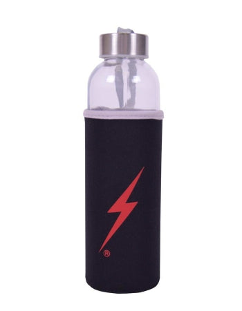 Lightning bolt glass water bottle with holder