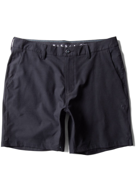 Vissla Cutlap Eco 17.5-inch black hybrid walkshort, front view.