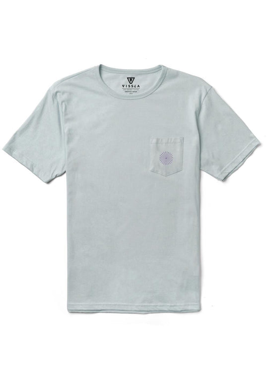 Vissla Psycho Surf tee in Grey Mist with front pocket and subtle design.