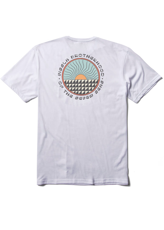 Back view of Vissla Surf Check Comp Lite Eco Performance Tee in white with graphic design.