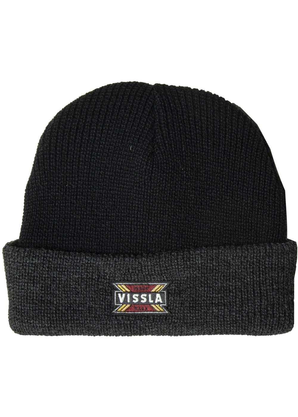 Vissla Solid Sets Eco Beanie in black with logo patch on cuff.