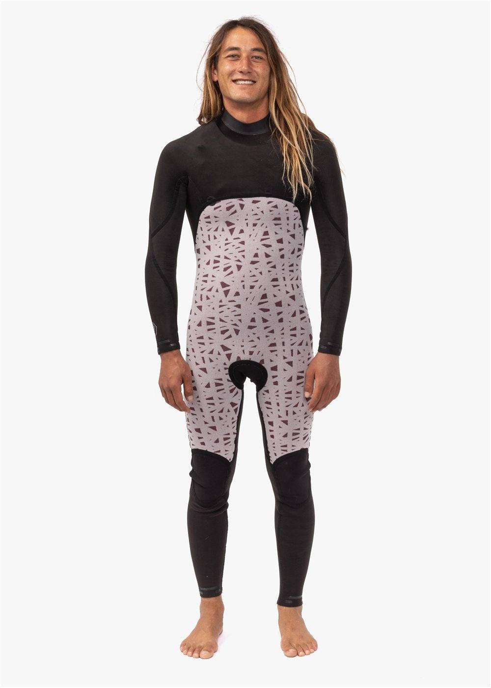 Front view of Vissla 7 Seas 3-2 Full Suit with interior lining detail.