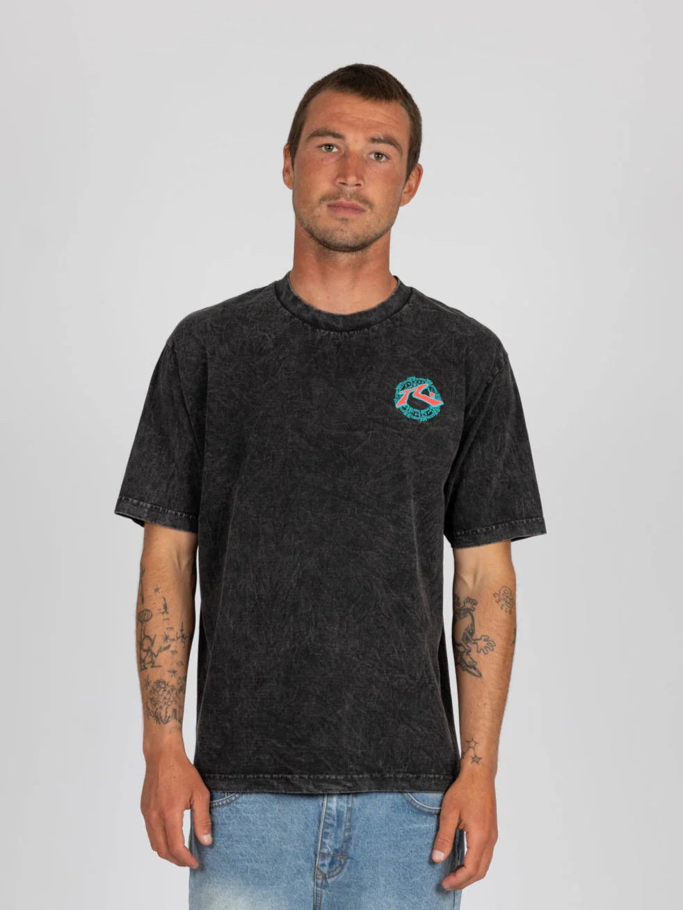 Rusty Stamped short sleeve tee Black acid wash