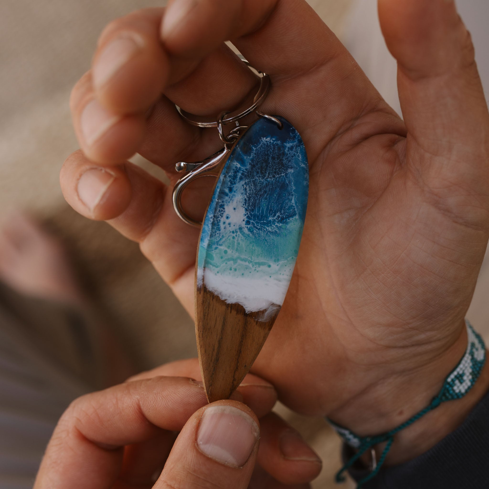 Blue Resin Surfboard Keyring