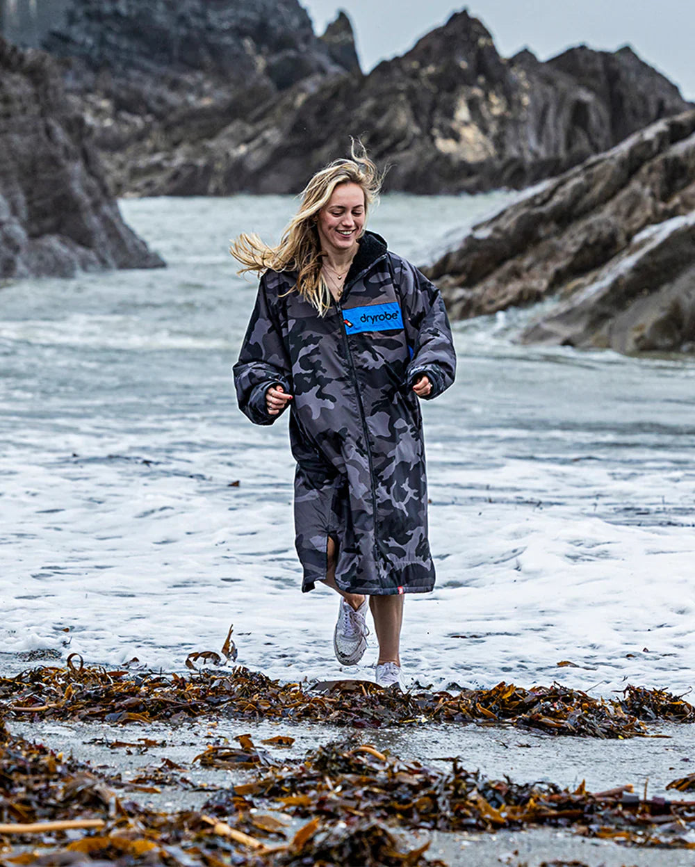DRYROBE - Block colour Advanced Long Sleeve - Black Camo/black blue