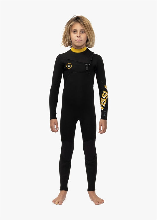Vissla 7 Seas Boys 4-3 Full Chest Zip Wetsuit - black with gold