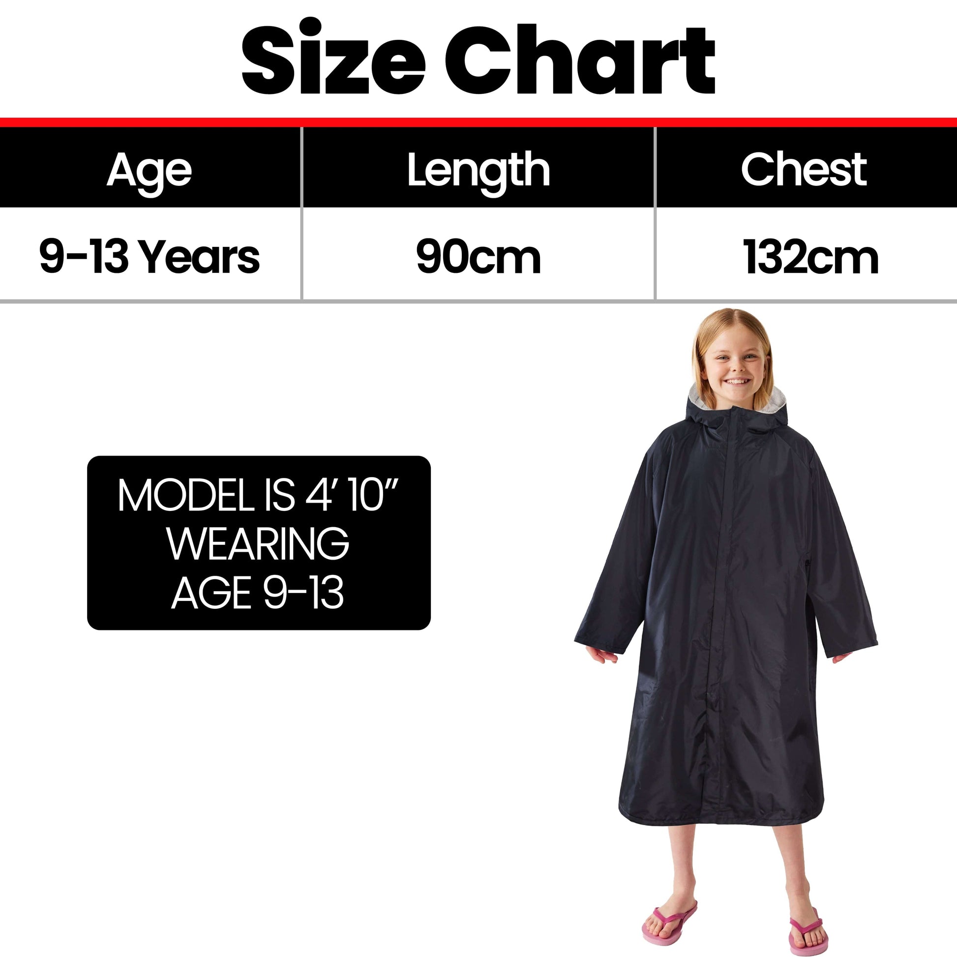 Changing Robe Kids Unisex Hooded -  Black/Grey Windproof Waterproof Quick Dry
