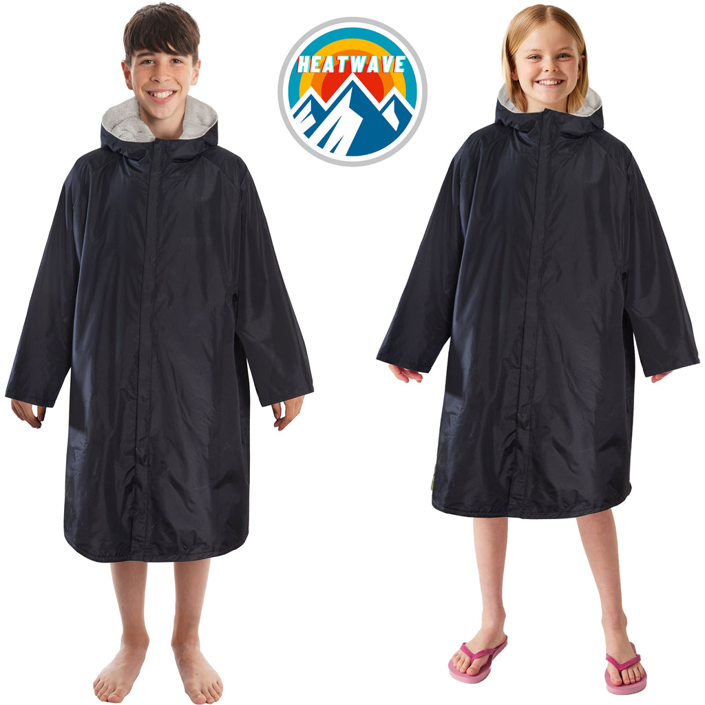 Changing Robe Kids Unisex Hooded -  Black/Grey Windproof Waterproof Quick Dry