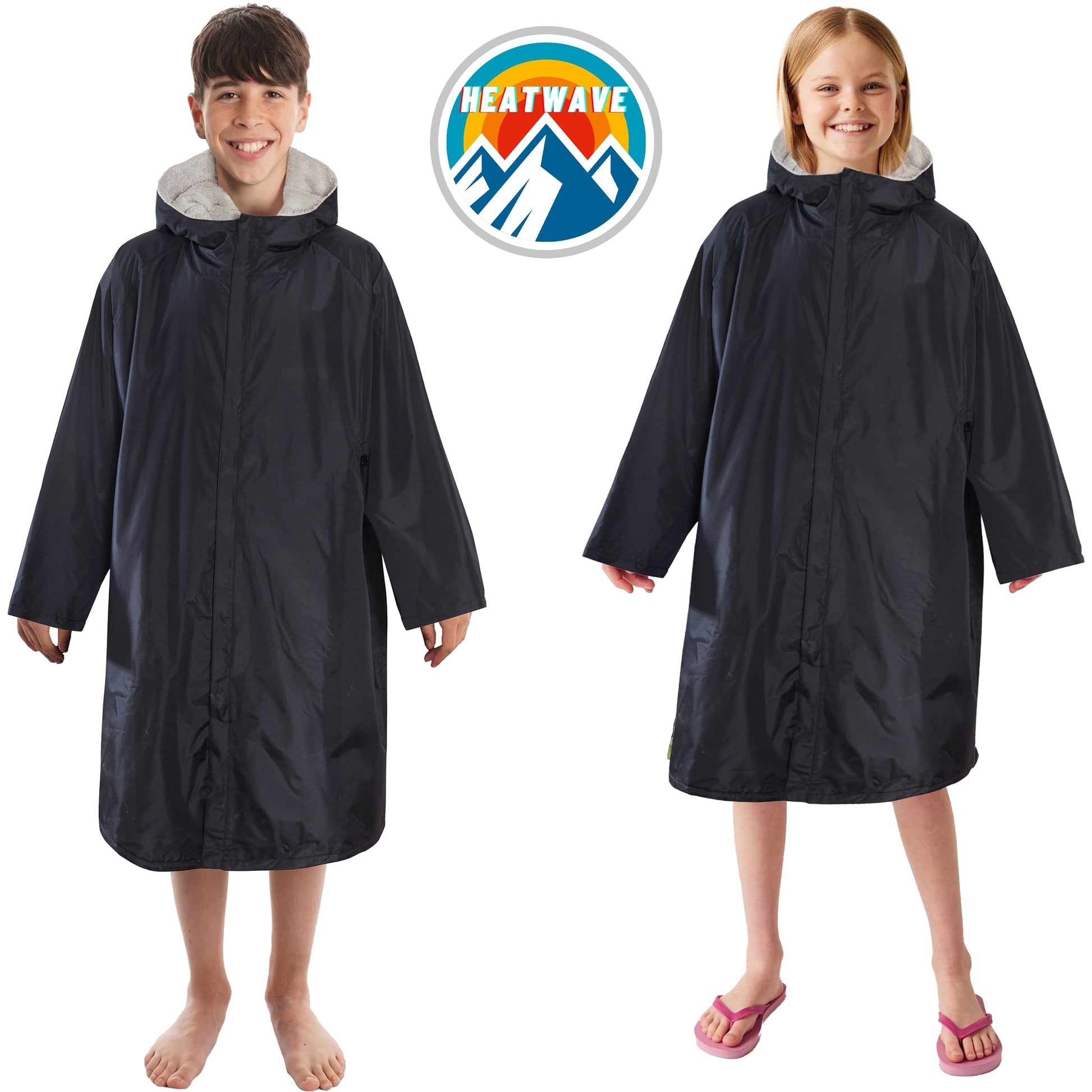 Changing Robe Kids Unisex Hooded -  Black/Grey Windproof Waterproof Quick Dry