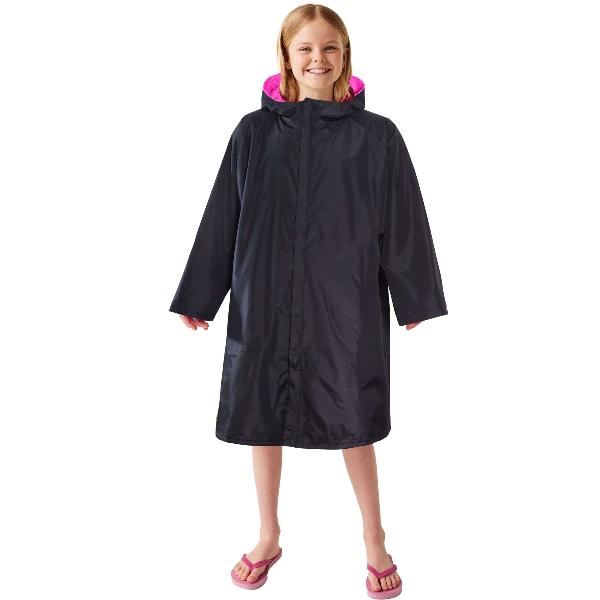 Changing Robe Kids Unisex Hooded - Black/Pink Windproof Waterproof Quick Dry