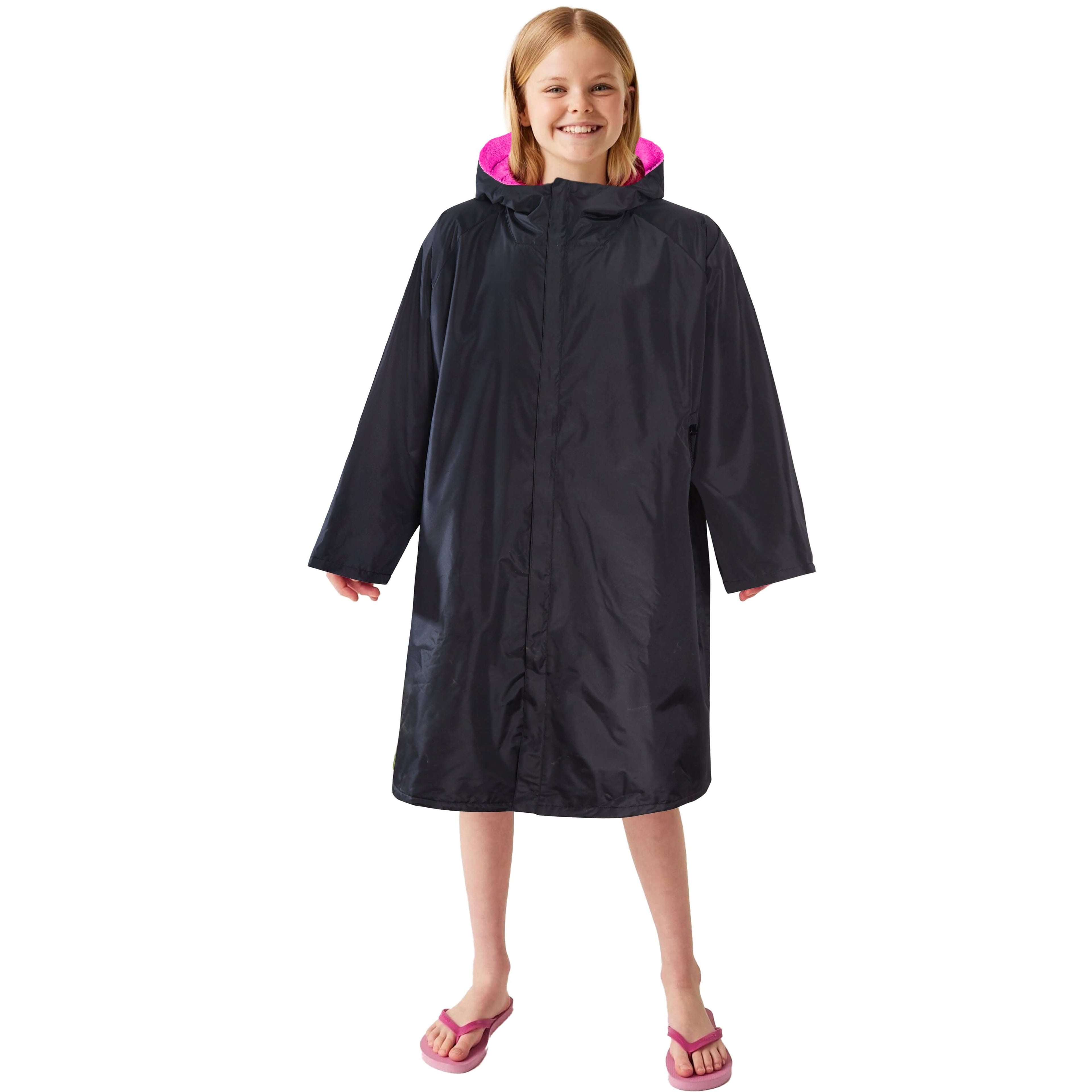 Changing Robe Kids Unisex Hooded - Black/Pink Windproof Waterproof Quick Dry