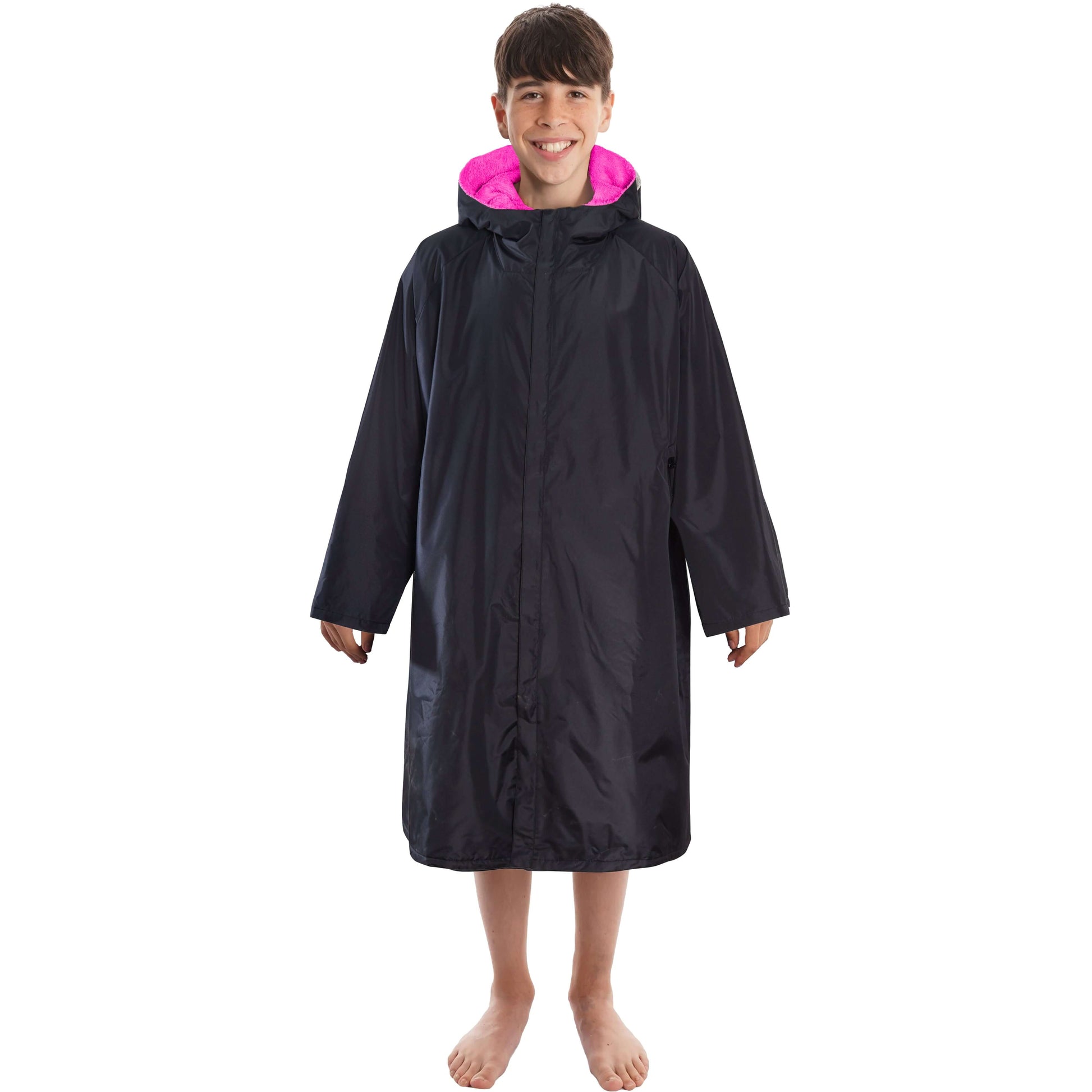 Changing Robe Kids Unisex Hooded - Black/Pink Windproof Waterproof Quick Dry