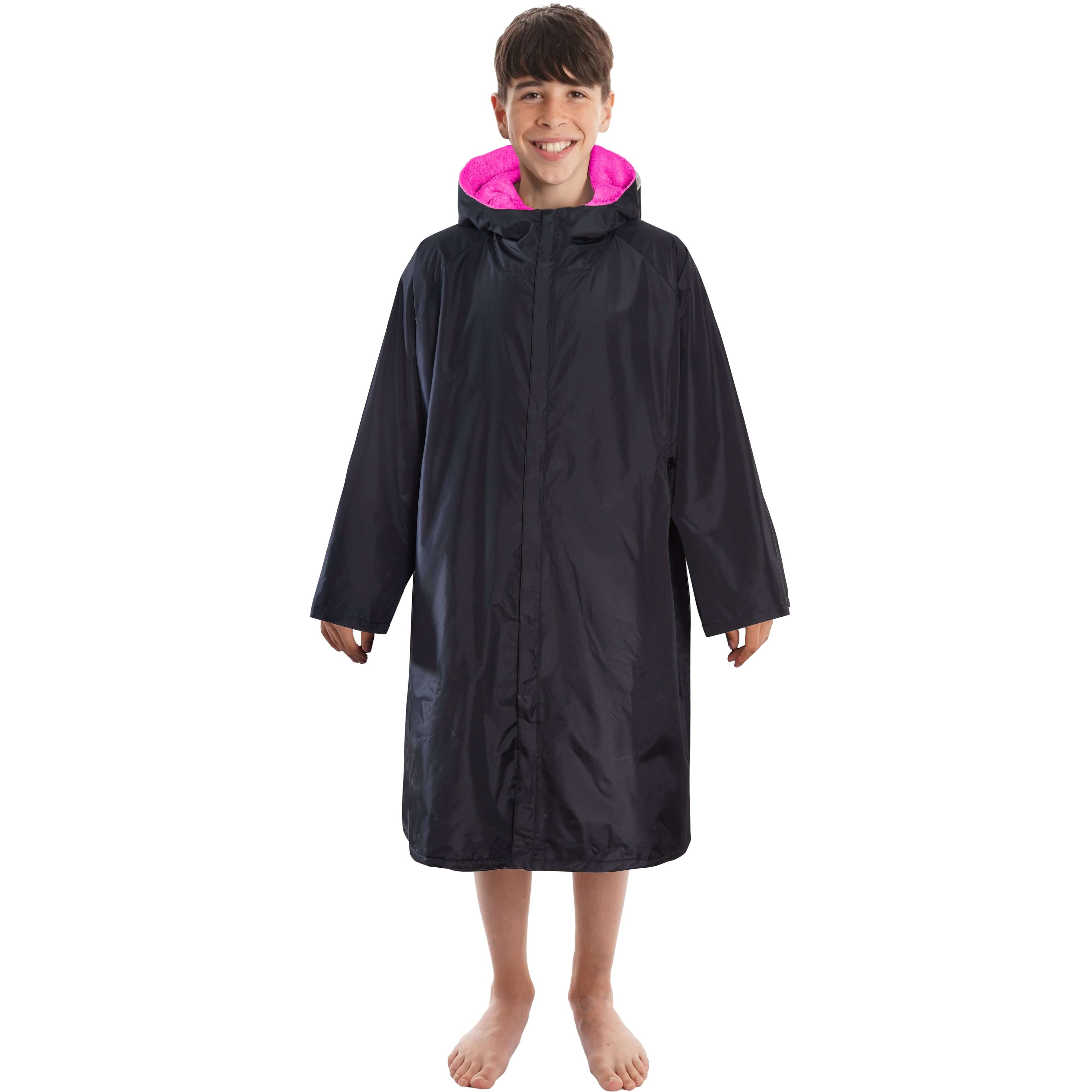 Changing Robe Kids Unisex Hooded - Black/Pink Windproof Waterproof Quick Dry
