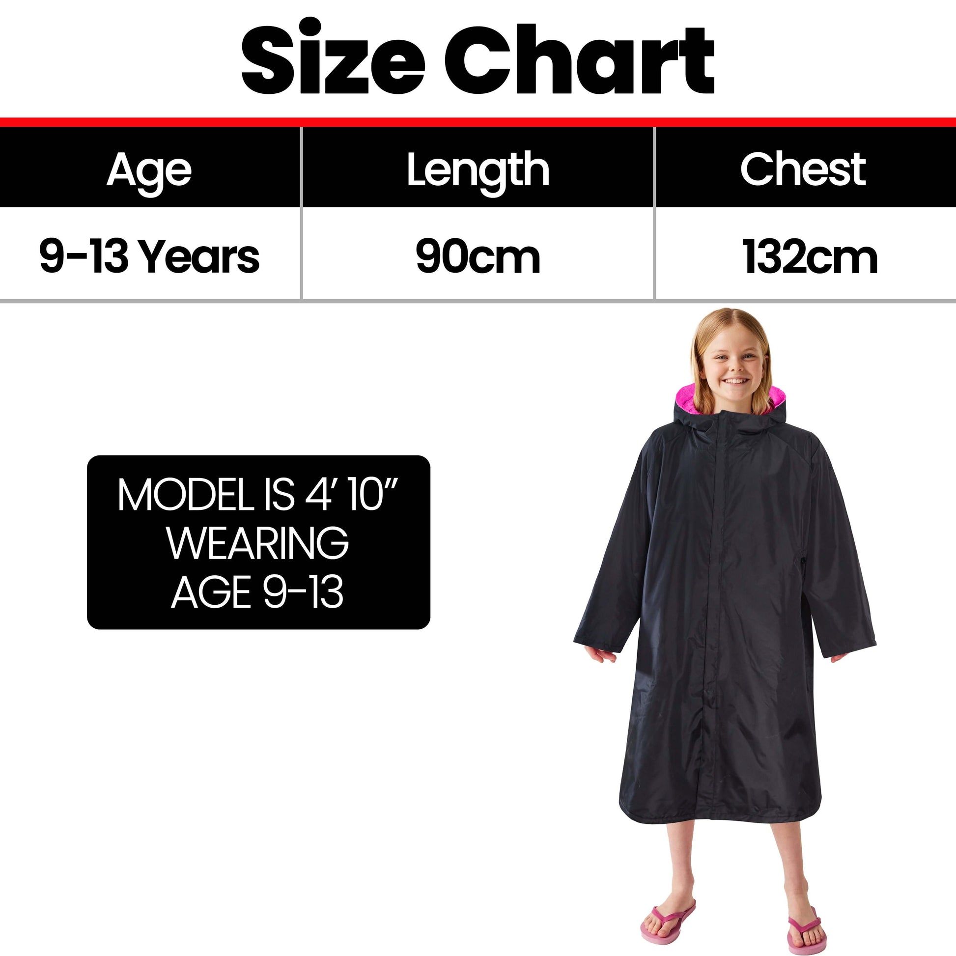 Changing Robe Kids Unisex Hooded - Black/Pink Windproof Waterproof Quick Dry