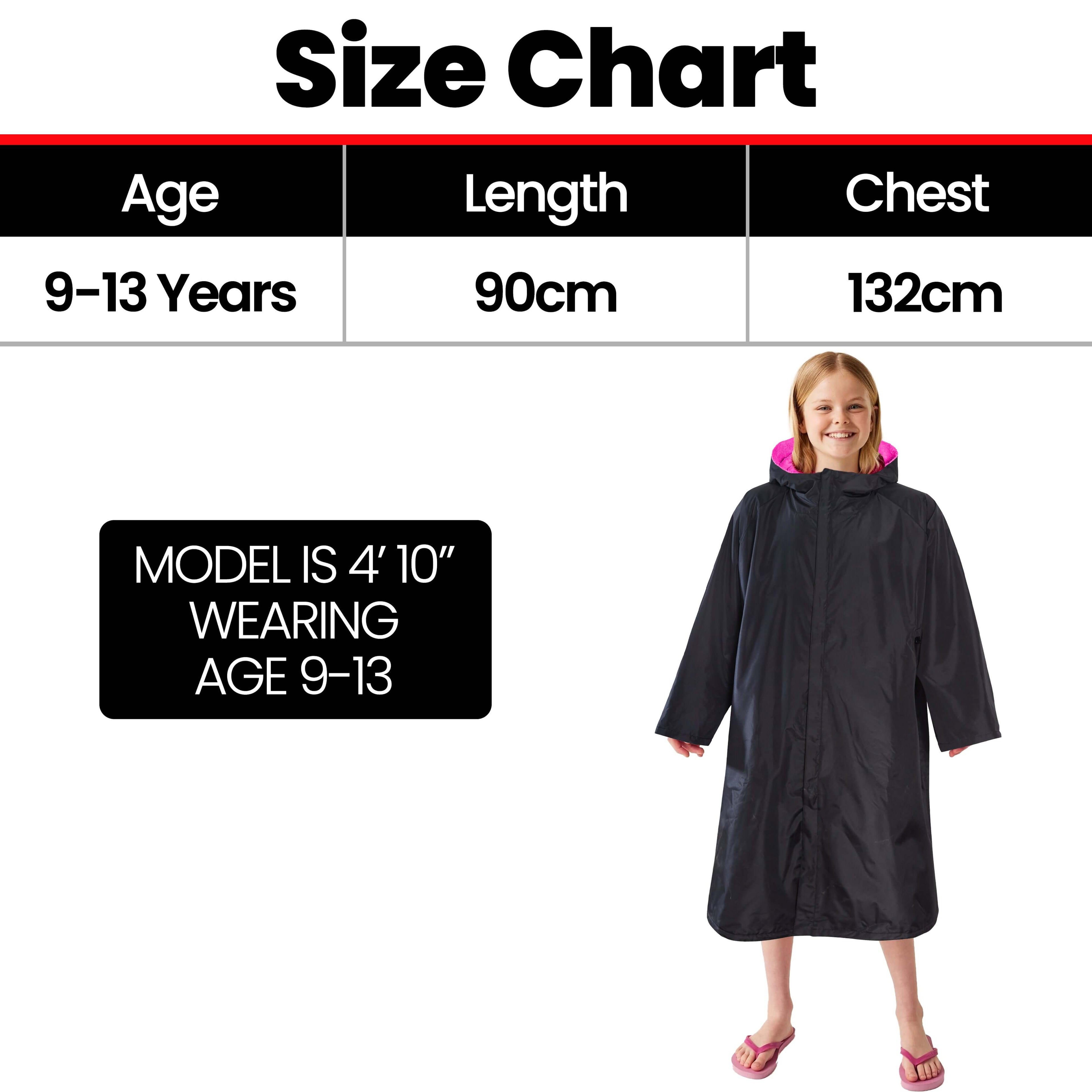 Changing Robe Kids Unisex Hooded - Black/Pink Windproof Waterproof Quick Dry
