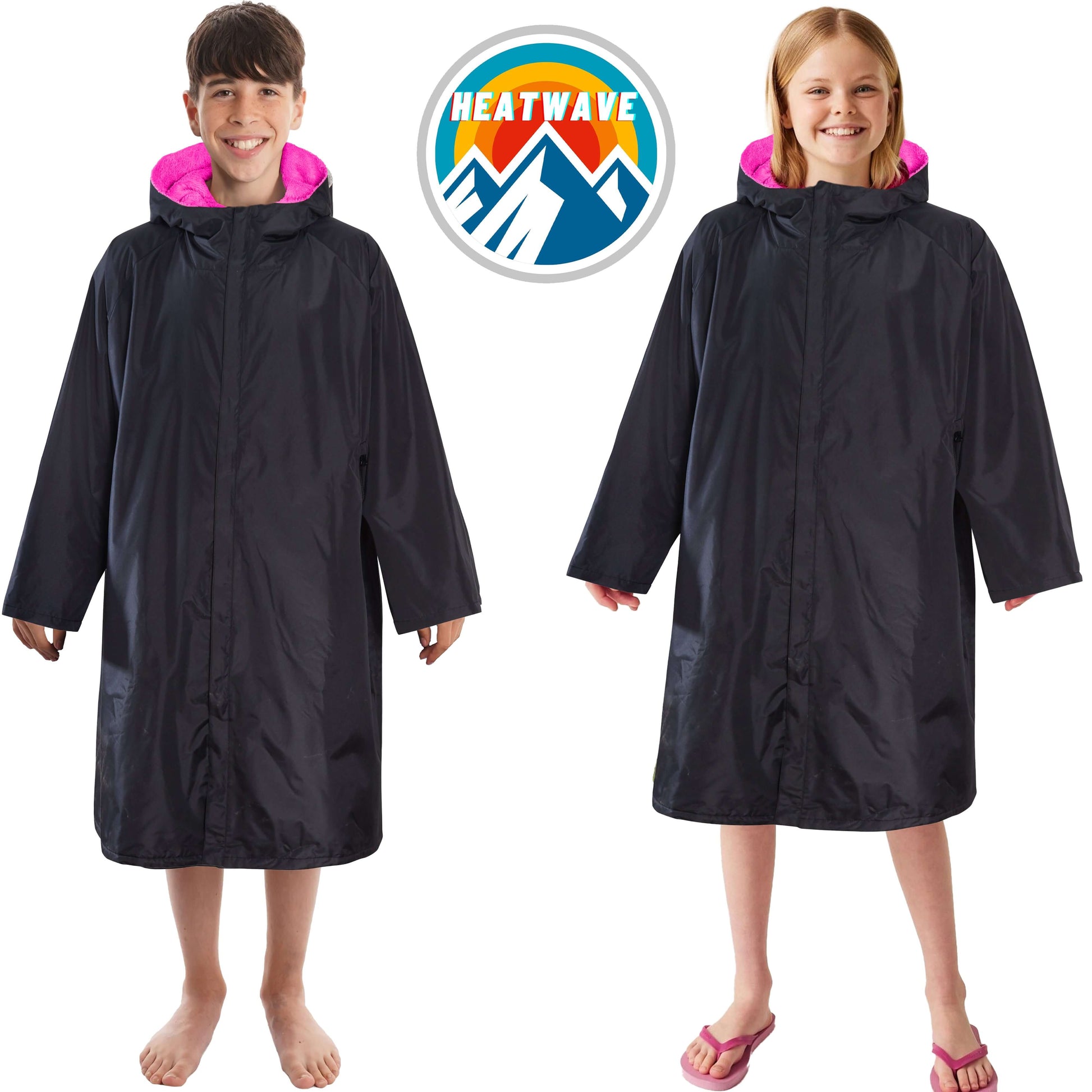 Changing Robe Kids Unisex Hooded - Black/Pink Windproof Waterproof Quick Dry