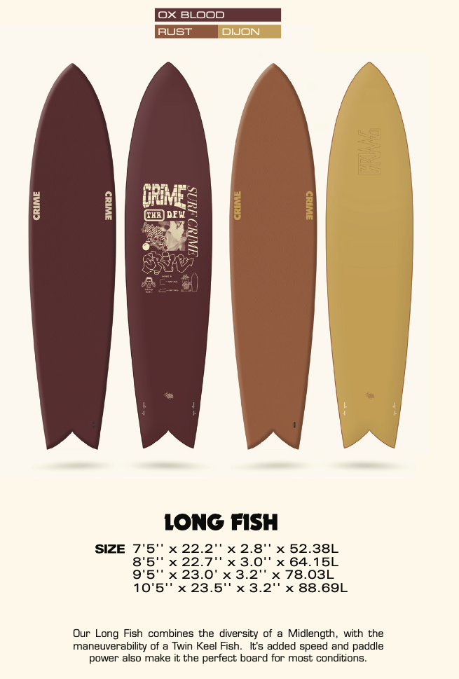 CRIME Surfboards - Keel Long Fish 8'5" - Rust