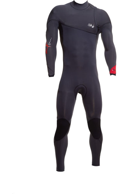 Tiki Mens Zepha 3/2 GBS Zip Free Wetsuit - Graphite/Red