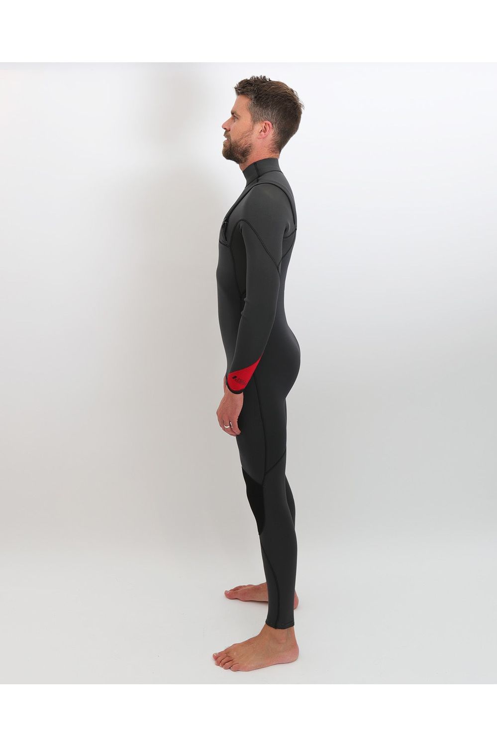 Tiki Mens Zepha 3/2 GBS Zip Free Wetsuit - Graphite/Red