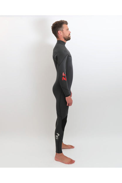 Tiki Mens Zepha 3/2 GBS Zip Free Wetsuit - Graphite/Red