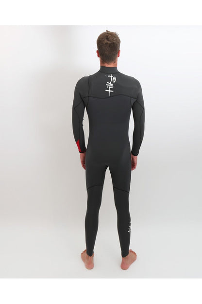 Tiki Mens Zepha 3/2 GBS Zip Free Wetsuit - Graphite/Red