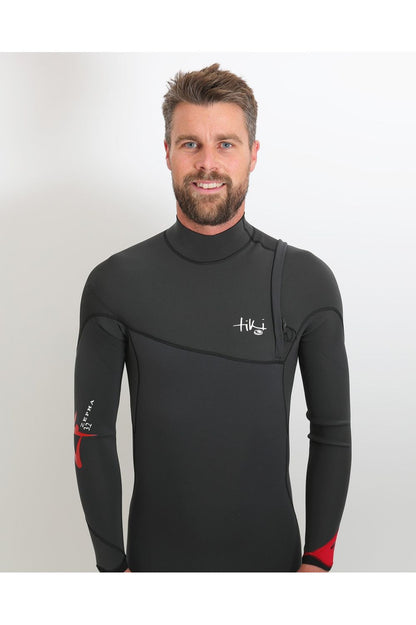 Tiki Mens Zepha 3/2 GBS Zip Free Wetsuit - Graphite/Red